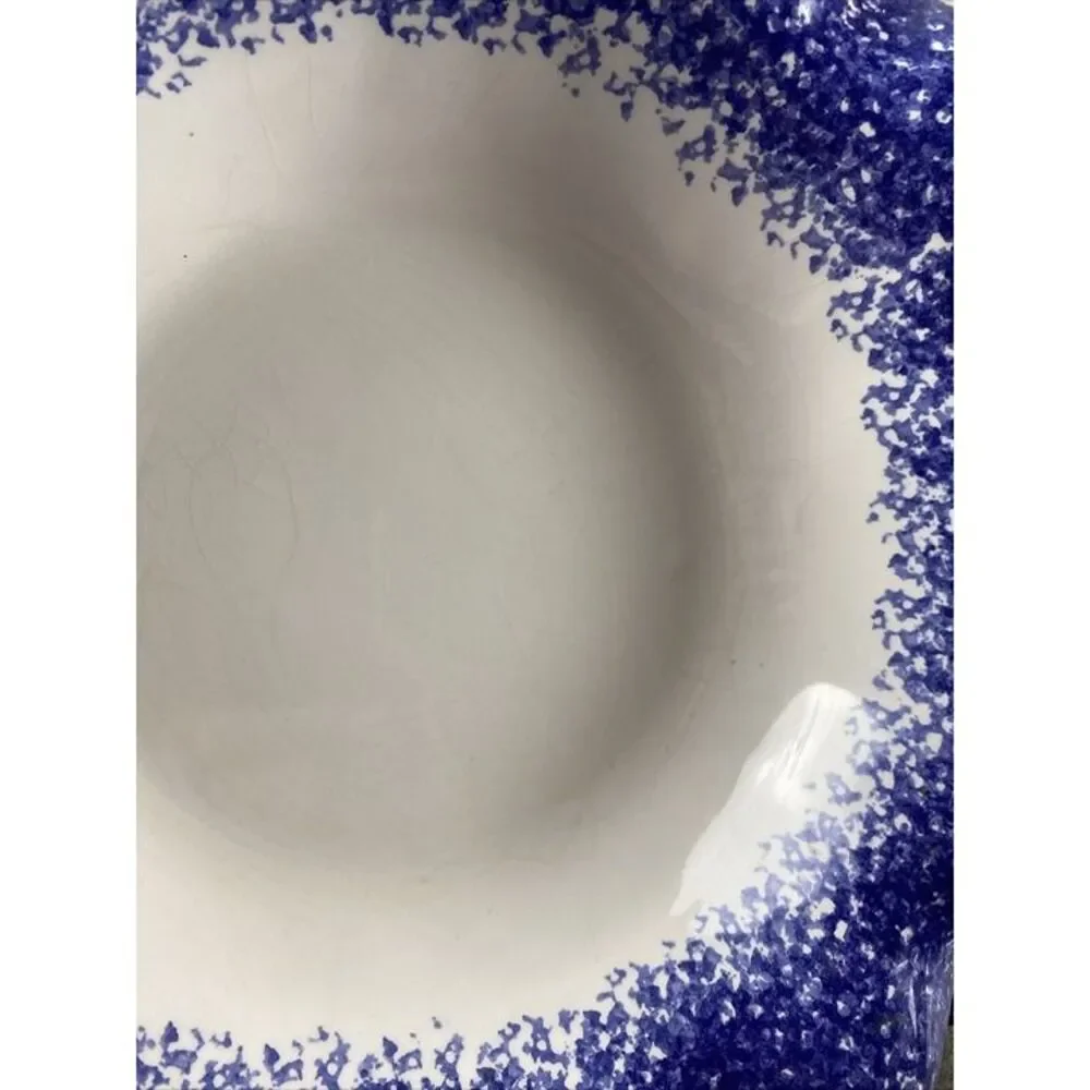 Young's 1996 Blue White Spongeware Stoneware Bowl With Wavy Edge 9.75